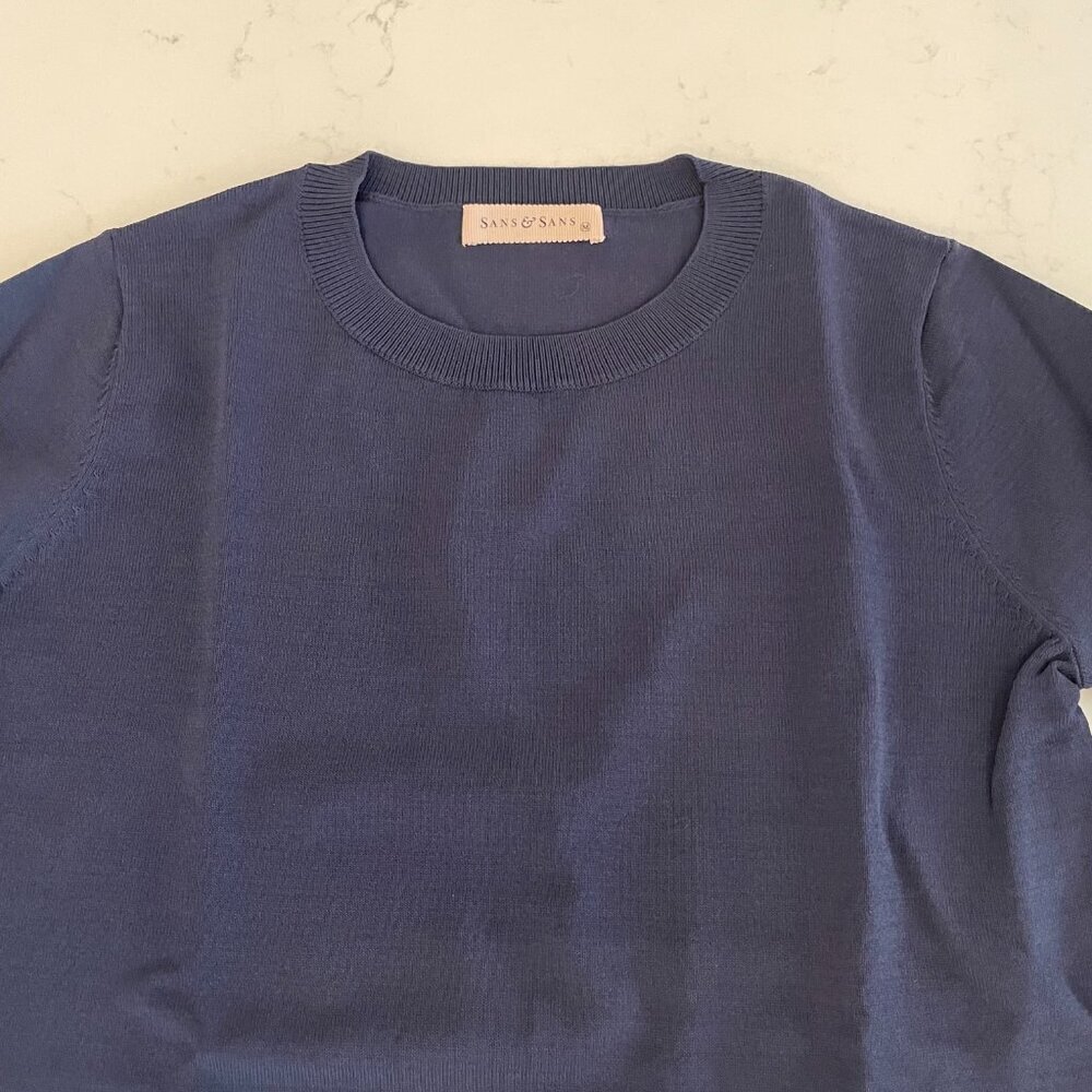 Sans & Sans from Singapore 3/4 Slv Crew Neck Knit Tunic Front Slit Blue Sz S/M - Picture 3 of 14